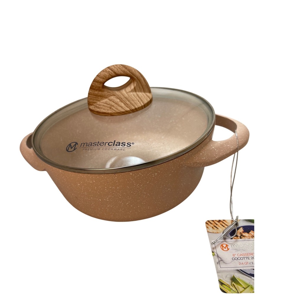 Master Class Casserole Cocotte 8" 2.4QT Peach Ceramic Nonstick Induction Pot NWT